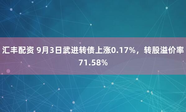 汇丰配资 9月3日武进转债上涨0.17%，转股溢价率71.58%
